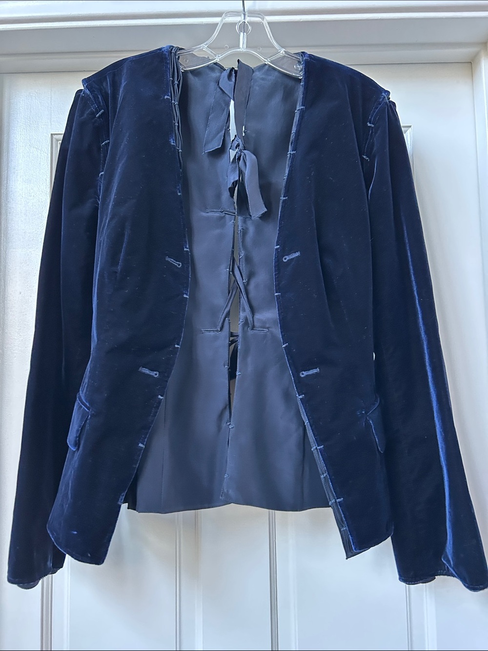 Yves Saint Laurent Navy Velvet Tie-Front Blazer, size 38